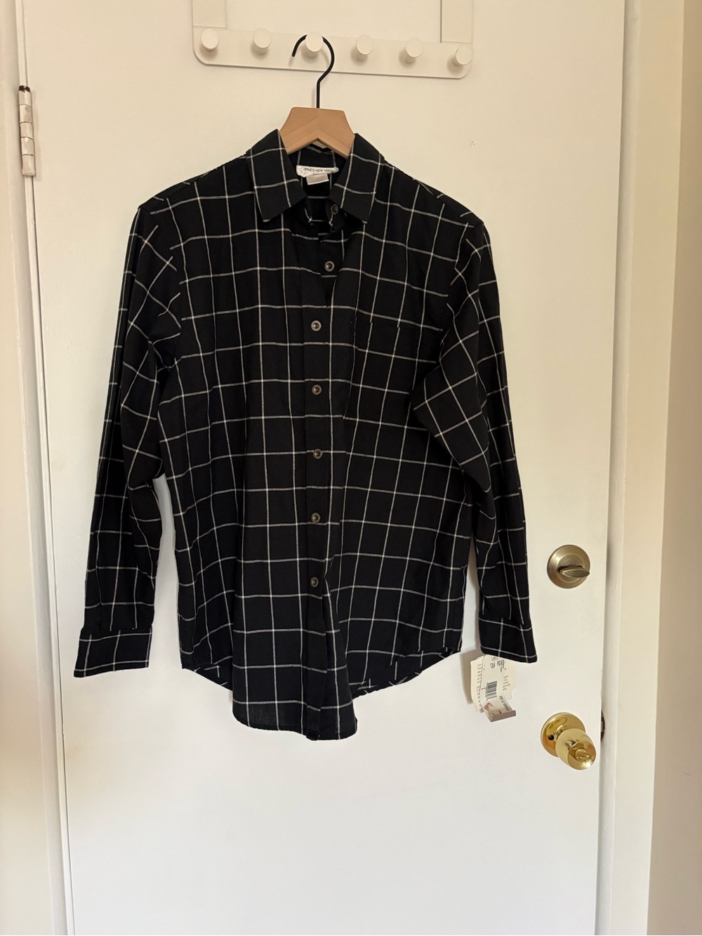 Vintage Jones New York Black Windowpane Button-Down Shirt size Petite Small